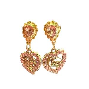 Upcycled Gold Gucci and Pink Heart Drop Earrings